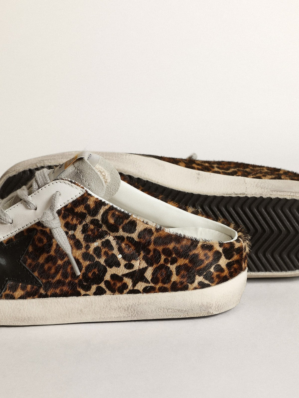 Golden Goose Women's Super-Star Sabot in leopard print pony skin with black star