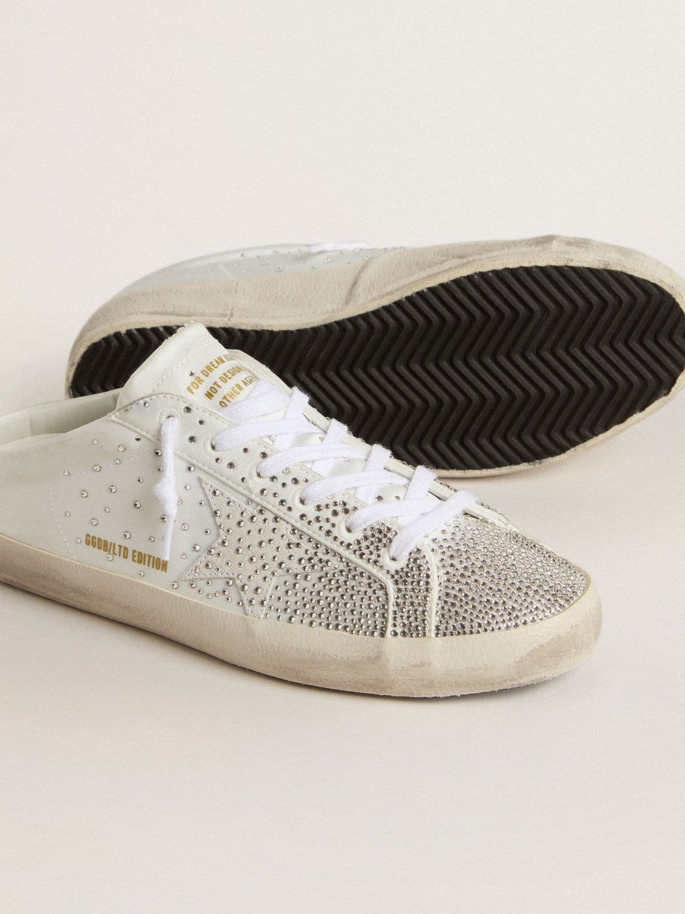 Golden Goose Women’s Super-Star Sabot LTD with gray suede star and Swarovski crystals