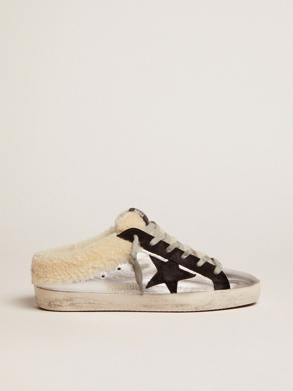 Golden Goose Women's Super-Star Sabot in silver laminated leather with black star