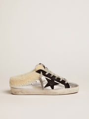 Golden Goose Women's Super-Star Sabot in silver laminated leather with black star