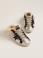 Golden Goose Women's Super-Star Sabot in silver laminated leather with black star