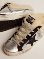 Golden Goose Women's Super-Star Sabot in silver laminated leather with black star