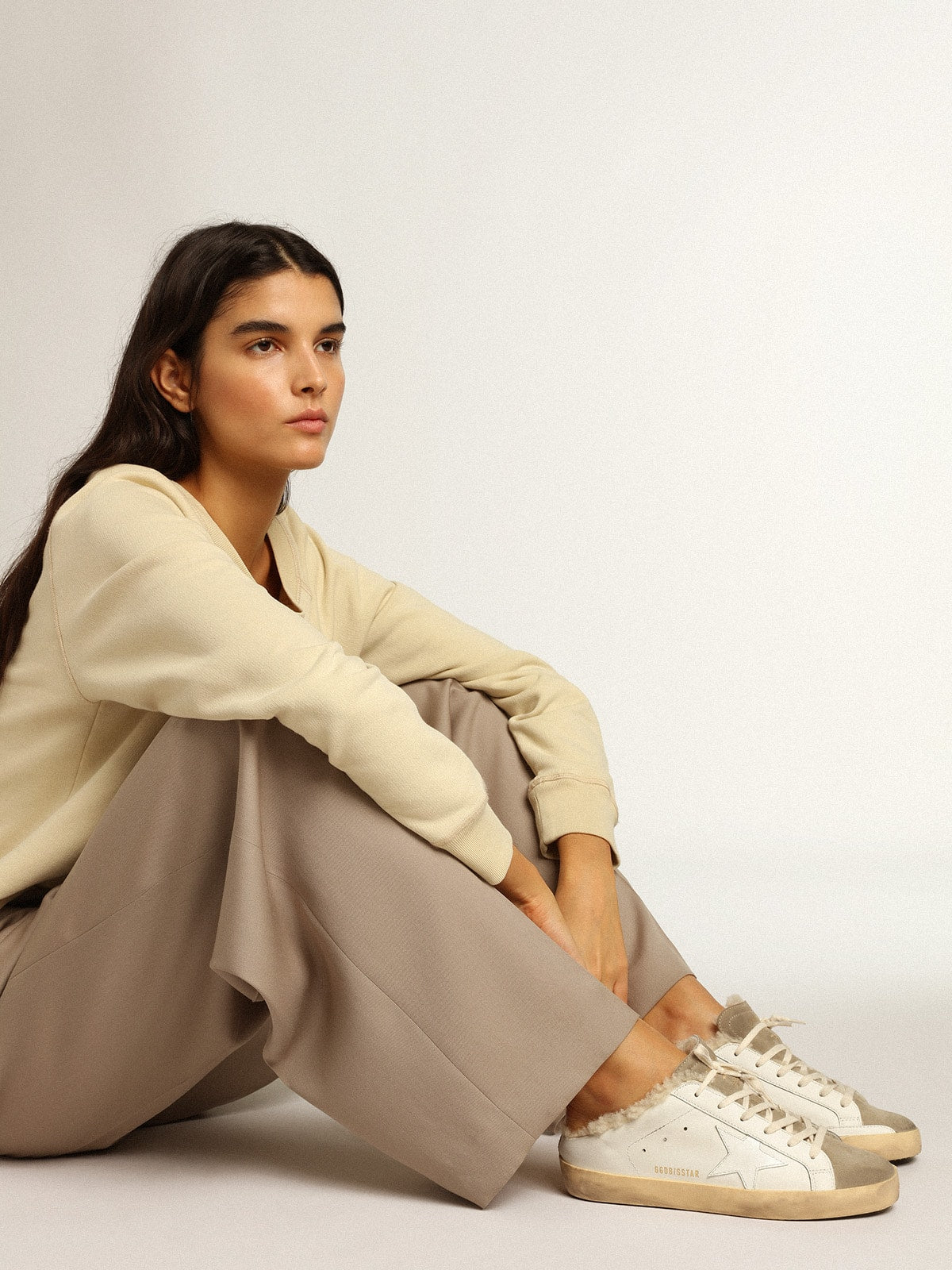 Golden Goose Super-Star Sabots with white leather star and shearling lining