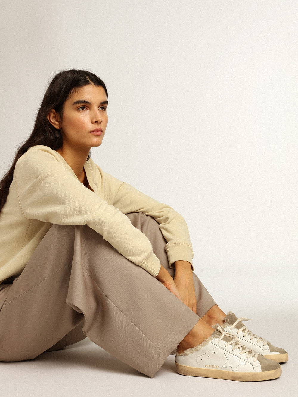 Golden Goose Super-Star Sabots with white leather star and shearling lining