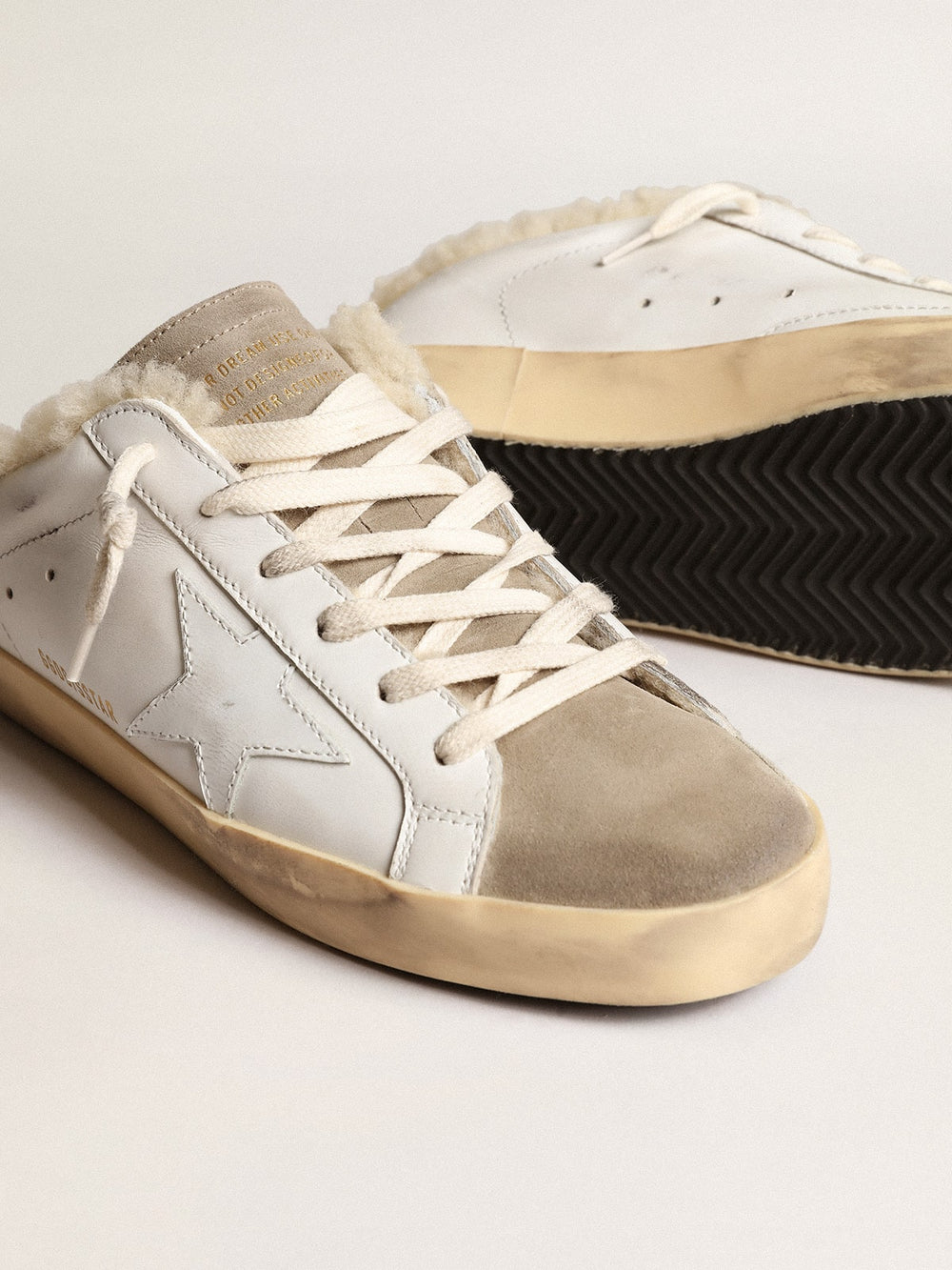 Golden Goose Super-Star Sabots with white leather star and shearling lining