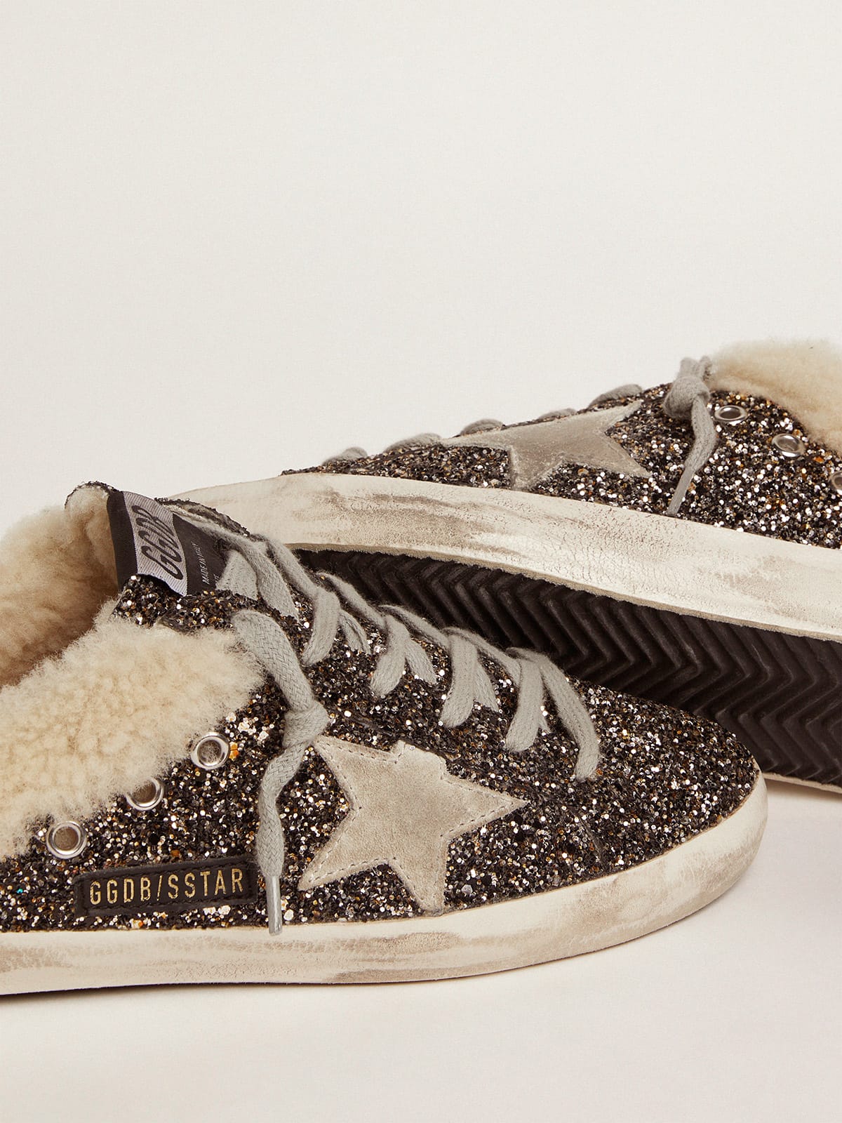 Golden Goose Women's Super-Star Sabot with glitter and shearling interior