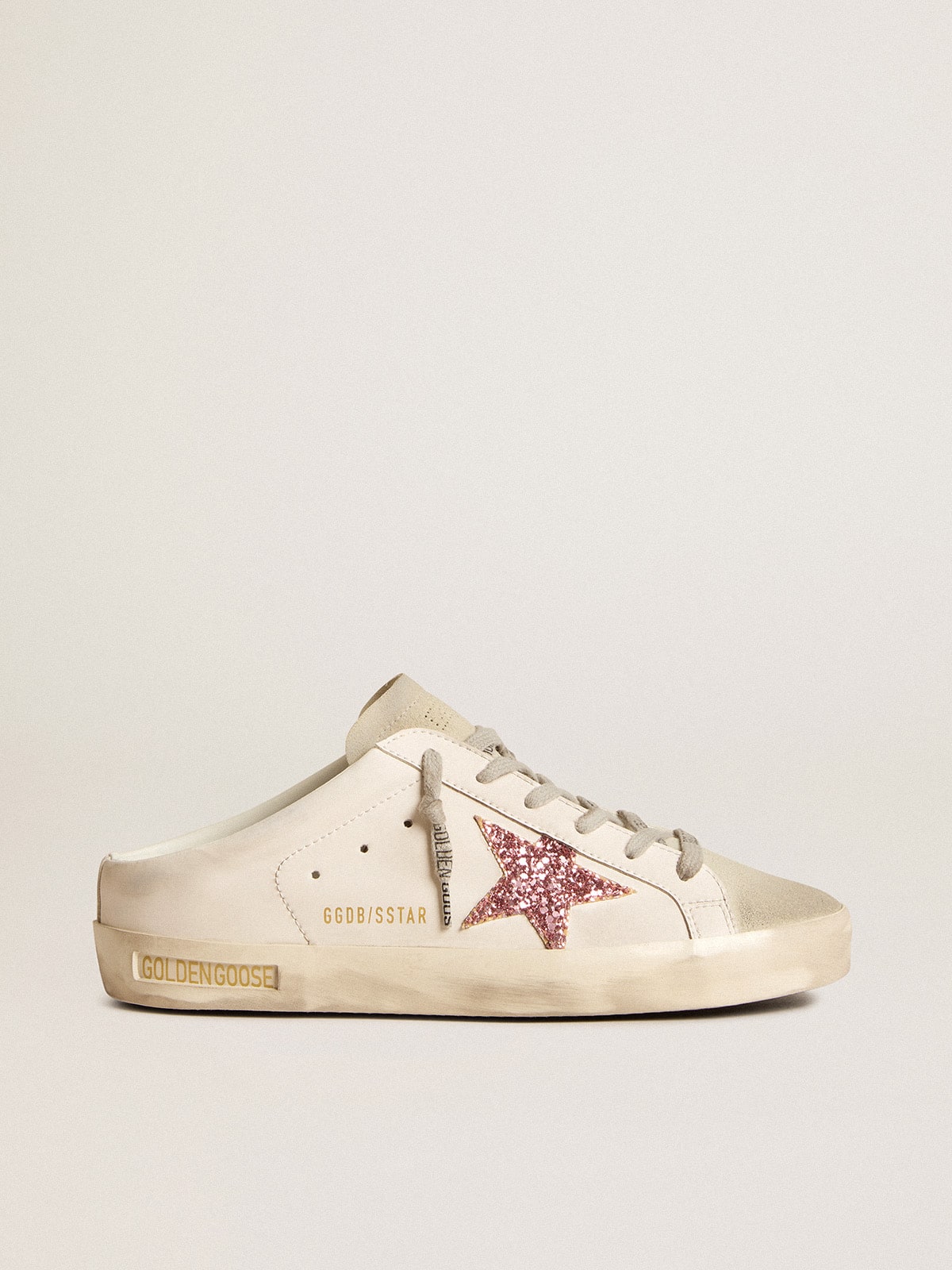 Golden Goose Bio-based Super-Star Sabot with pink glitter star and suede toe