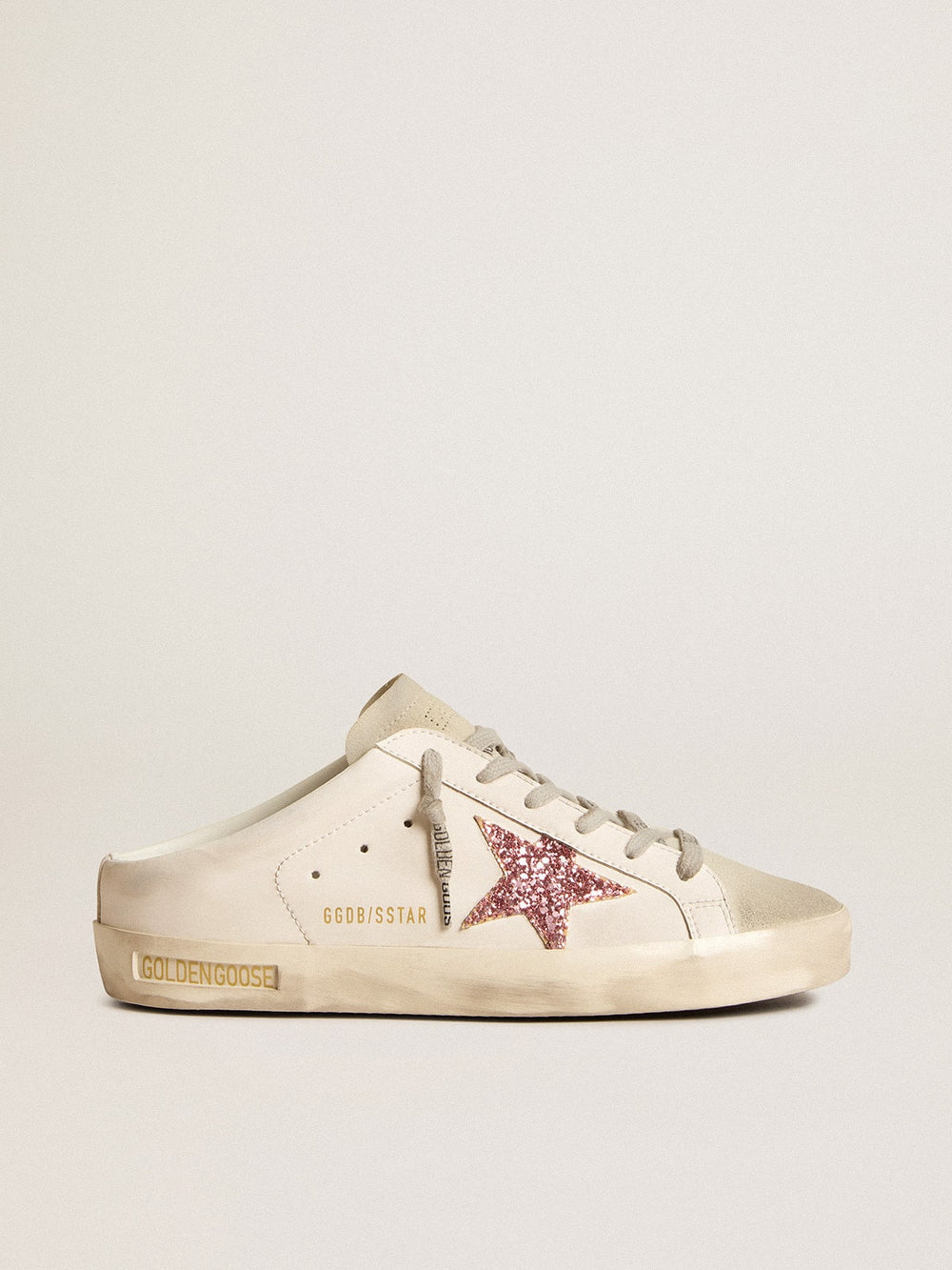 Golden Goose Bio-based Super-Star Sabot with pink glitter star and suede toe