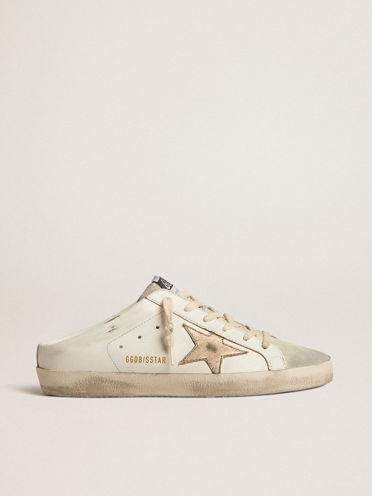 Golden Goose Super-Star Sabots with platinum star and ice-gray suede tongue
