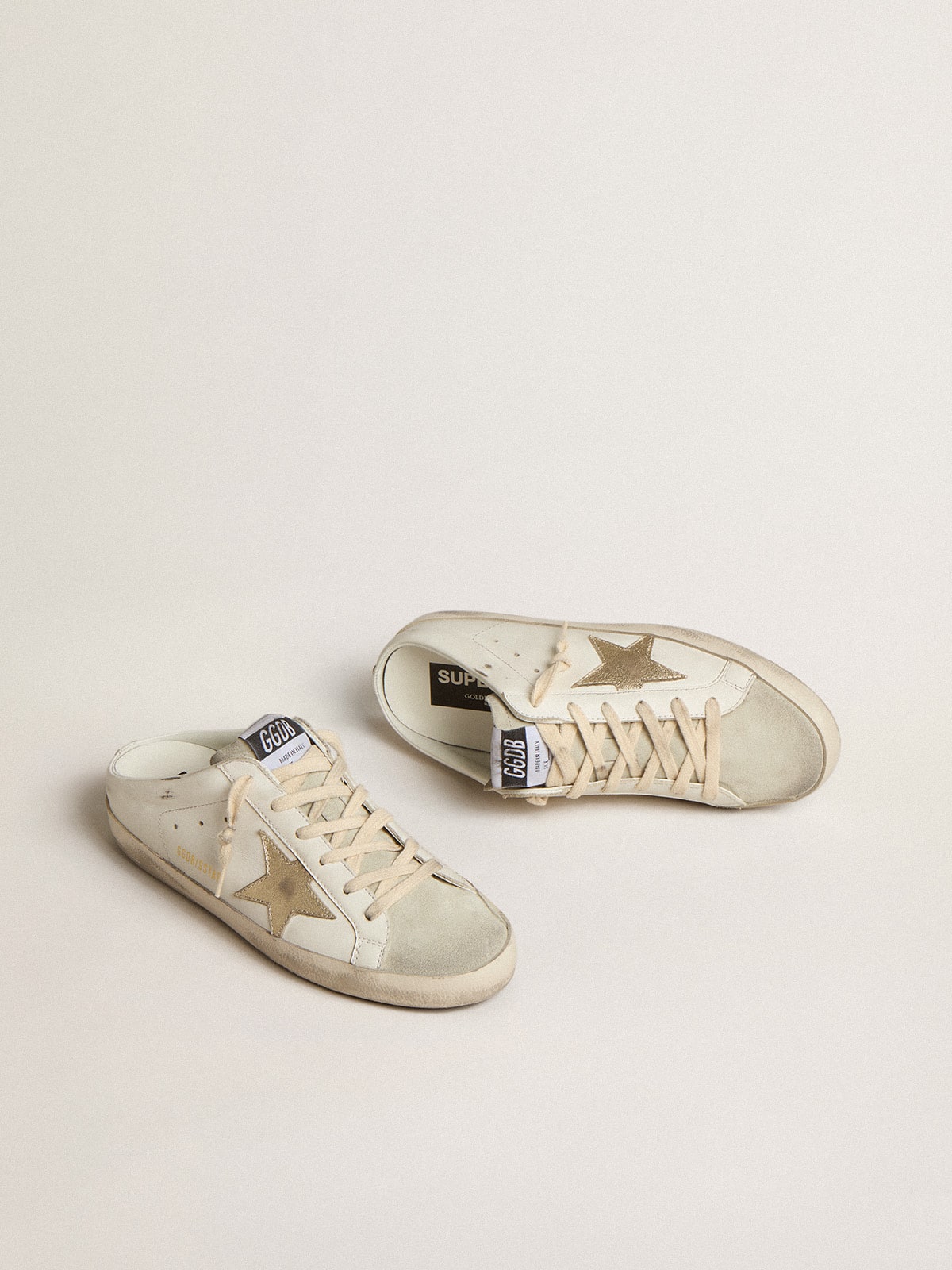 Golden Goose Super-Star Sabots with platinum star and ice-gray suede tongue