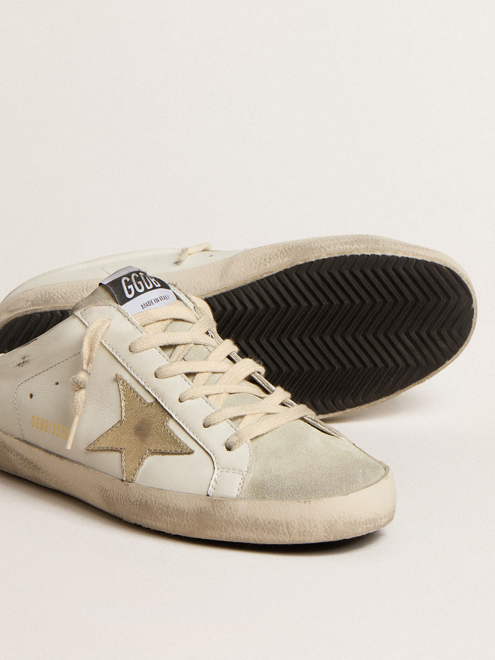 Golden Goose Super-Star Sabots with platinum star and ice-gray suede tongue