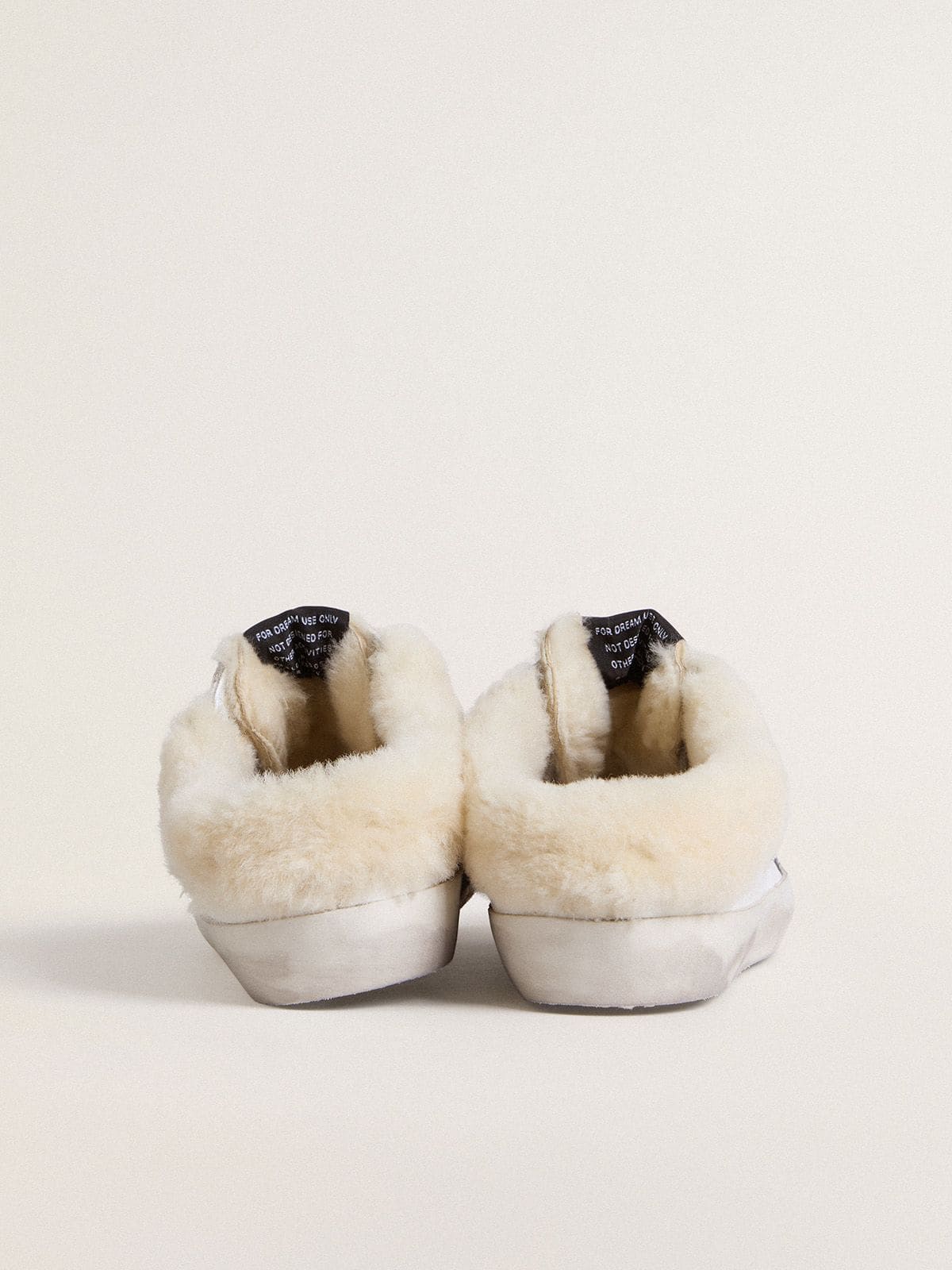 Golden Goose Super-Star Sabots in white leather with shearling lining and silver star