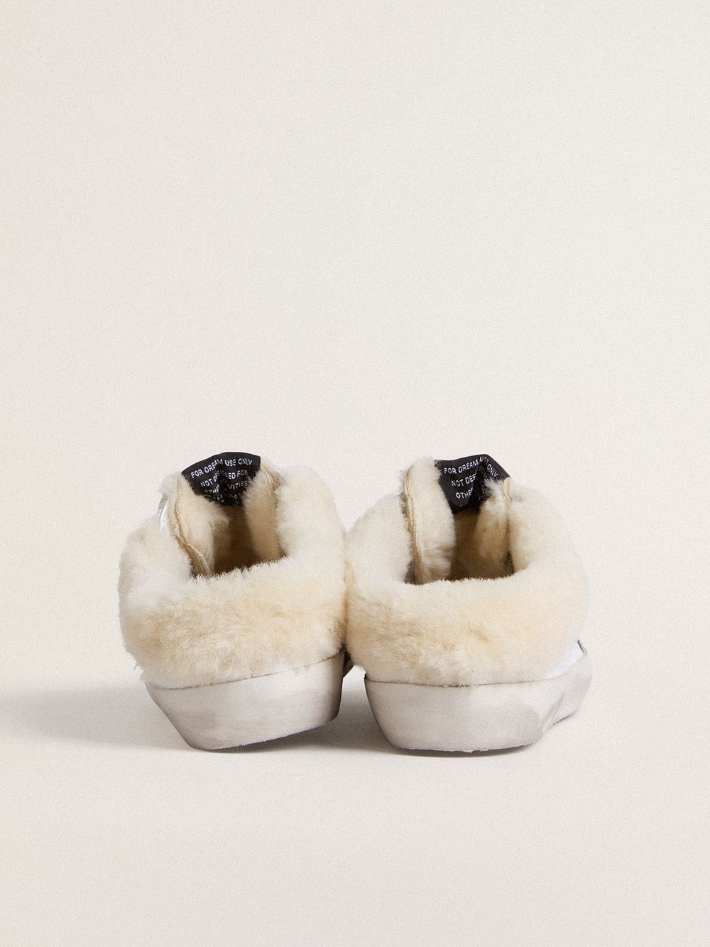 Golden Goose Super-Star Sabots in white leather with shearling lining and silver star
