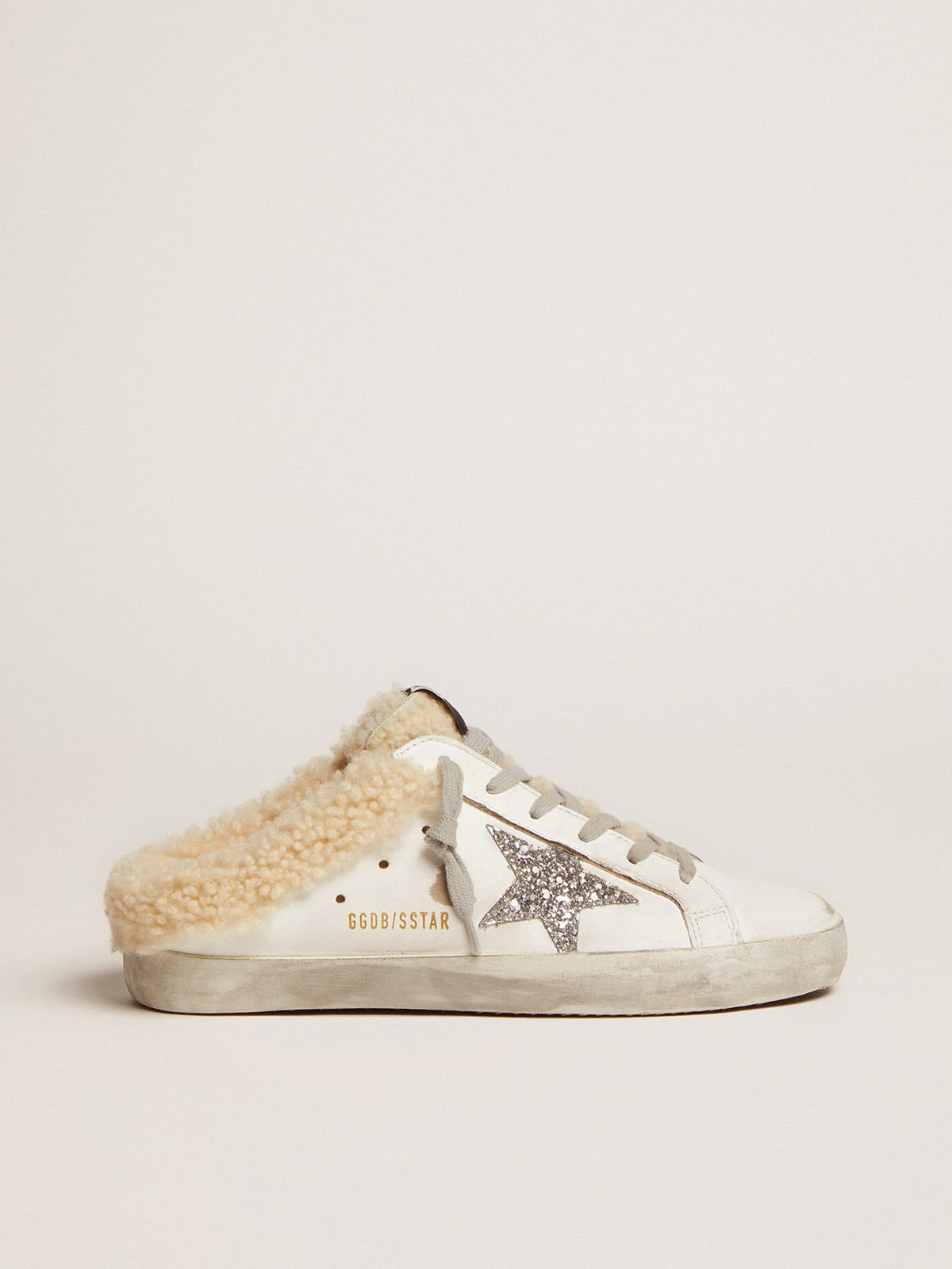 Golden Goose Women's Super-Star Sabot in white leather and shearling lining