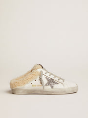 Golden Goose Women's Super-Star Sabot in white leather and shearling lining