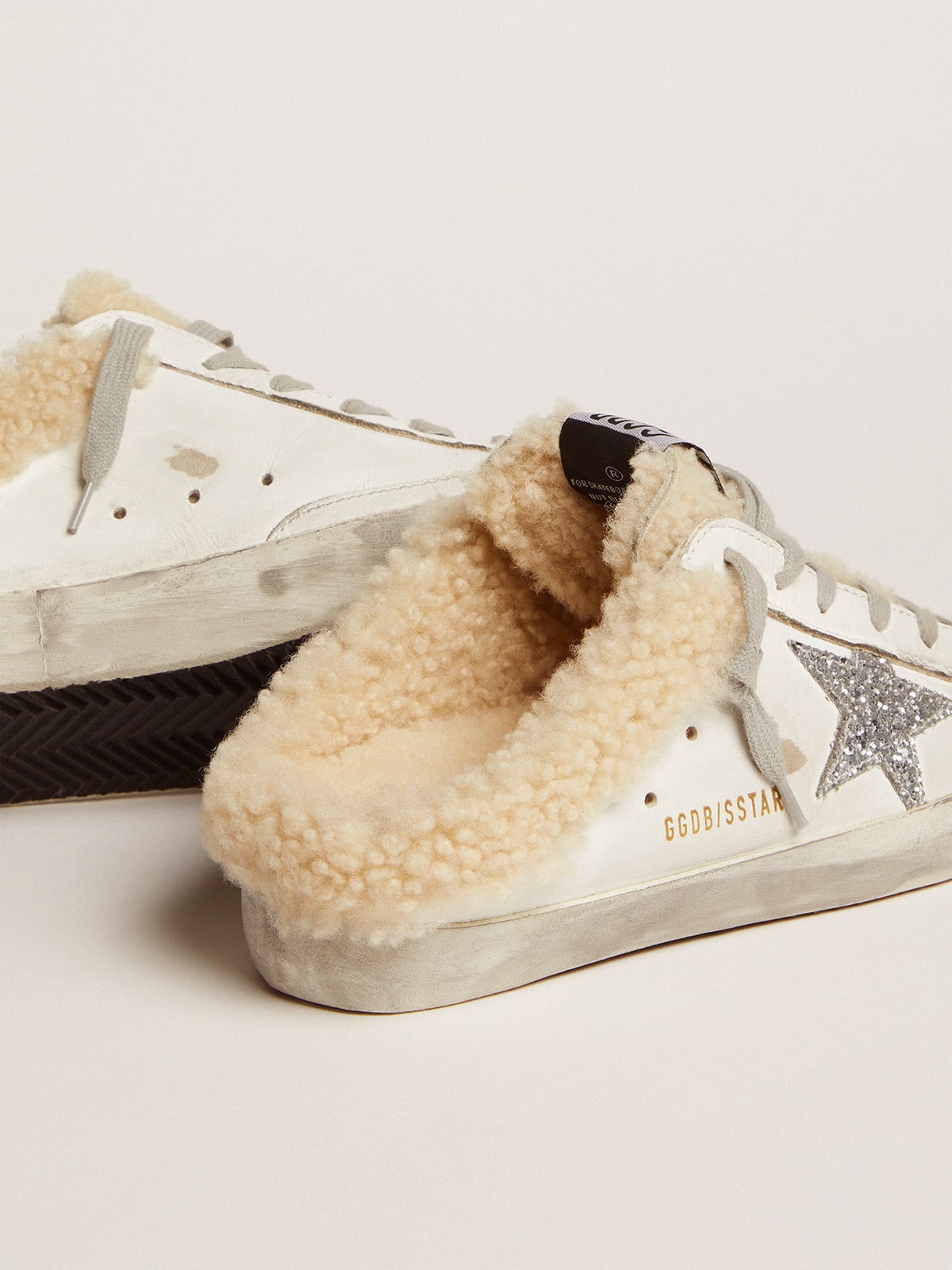 Golden Goose Women's Super-Star Sabot in white leather and shearling lining