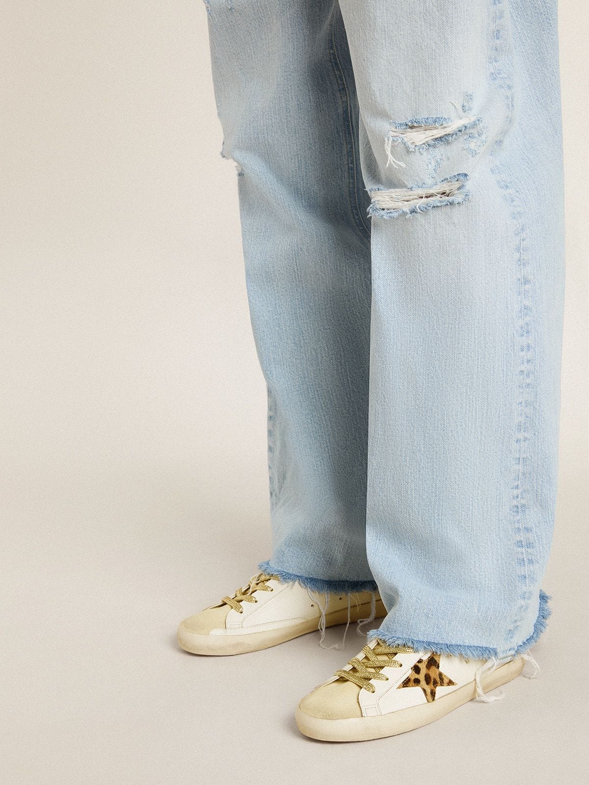 Golden Goose Super-Star Sabots with pony skin star and beige suede tongue