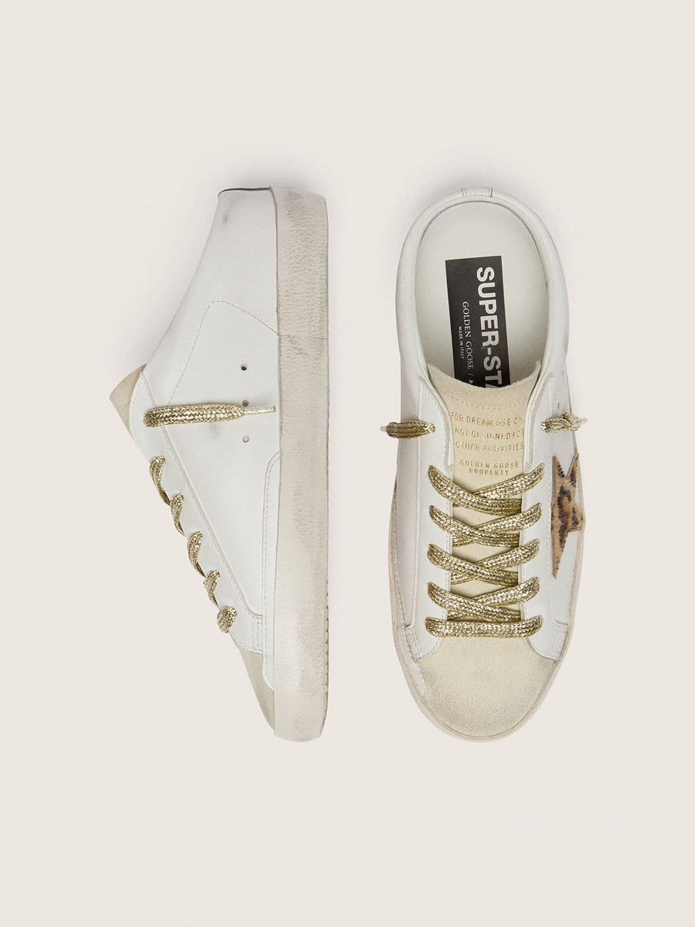 Golden Goose Super-Star Sabots with pony skin star and beige suede tongue