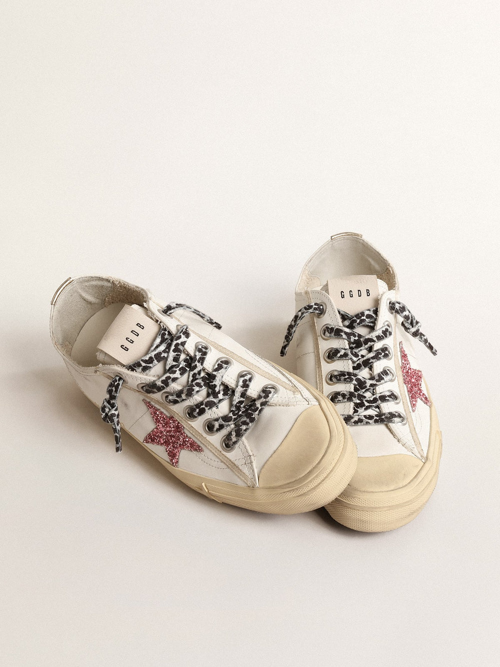 Golden Goose V-Star with pink glitter star and metallic leather heel tab