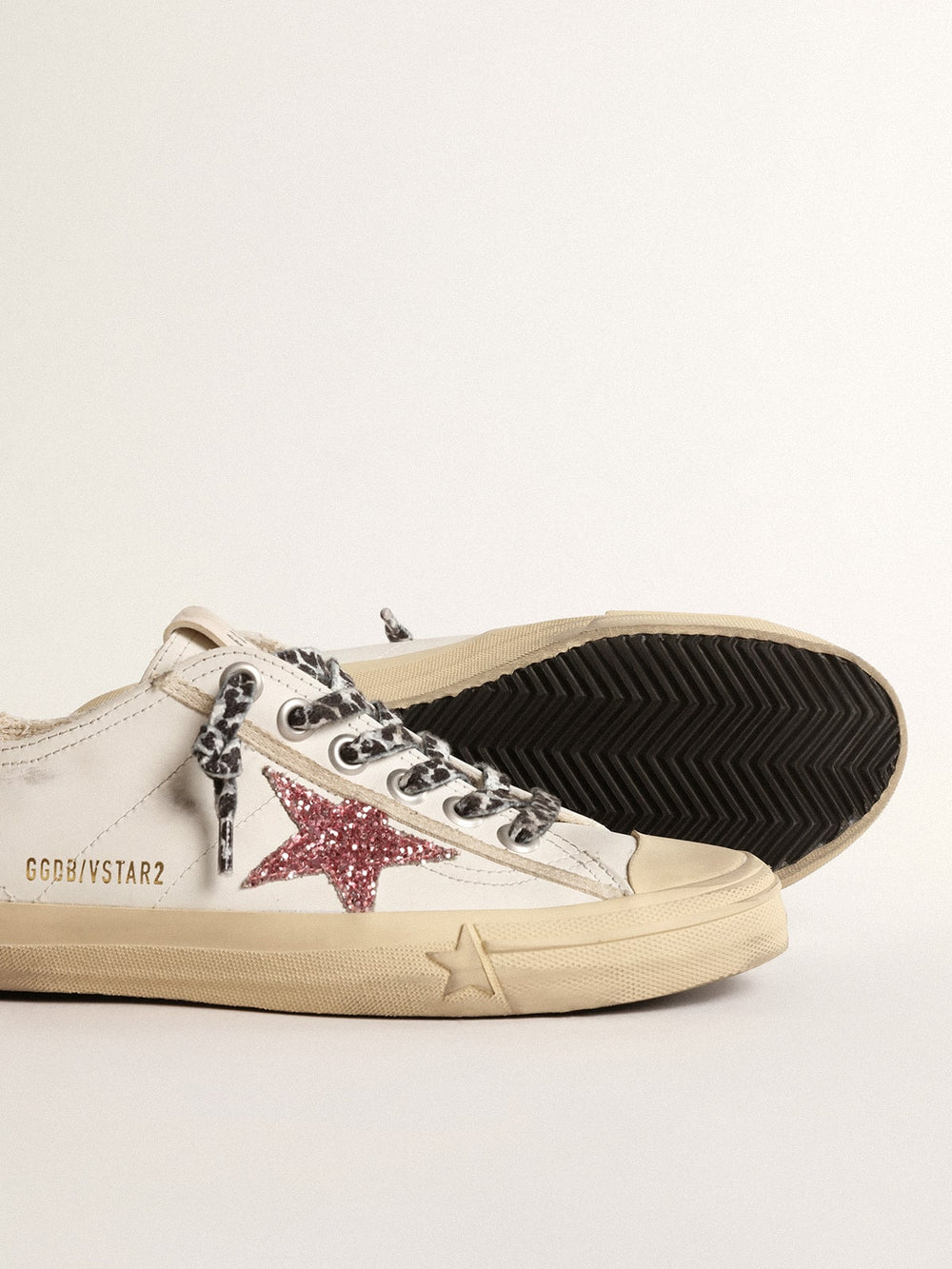 Golden Goose V-Star with pink glitter star and metallic leather heel tab