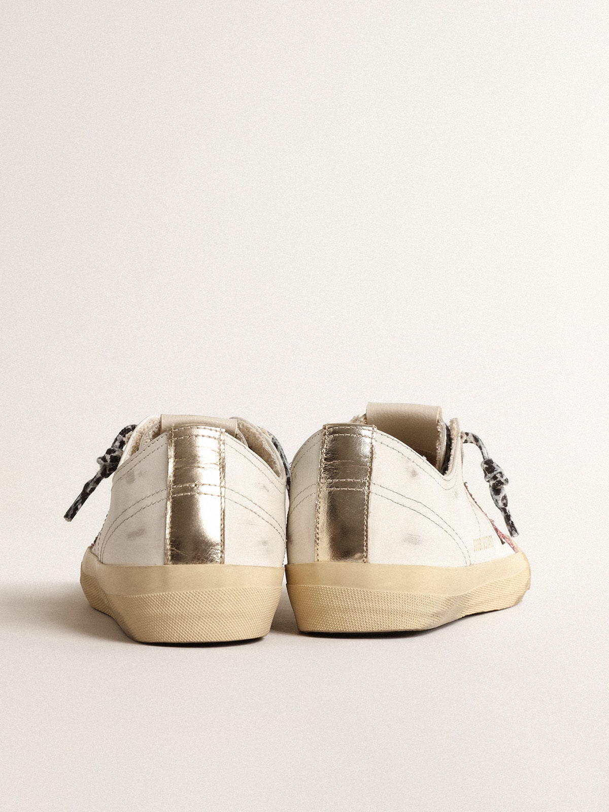 Golden Goose V-Star with pink glitter star and metallic leather heel tab
