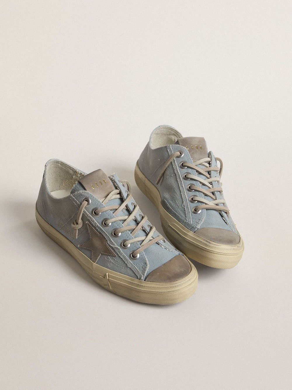 Golden Goose Women's V-Star in light blue canvas with dove-gray leather star