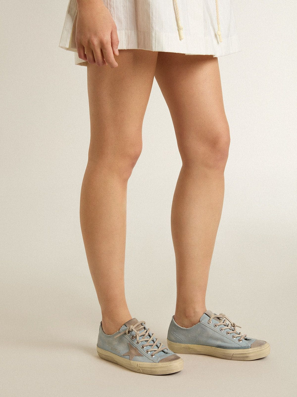Golden Goose Women's V-Star in light blue canvas with dove-gray leather star