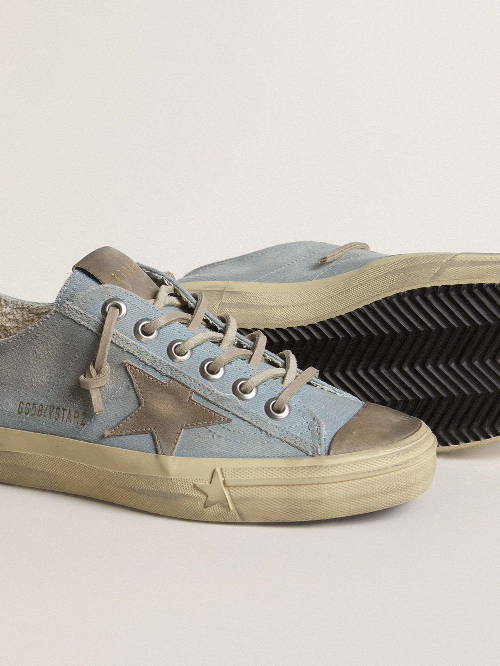 Golden Goose Women's V-Star in light blue canvas with dove-gray leather star