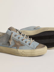 Golden Goose Women's V-Star in light blue canvas with dove-gray leather star