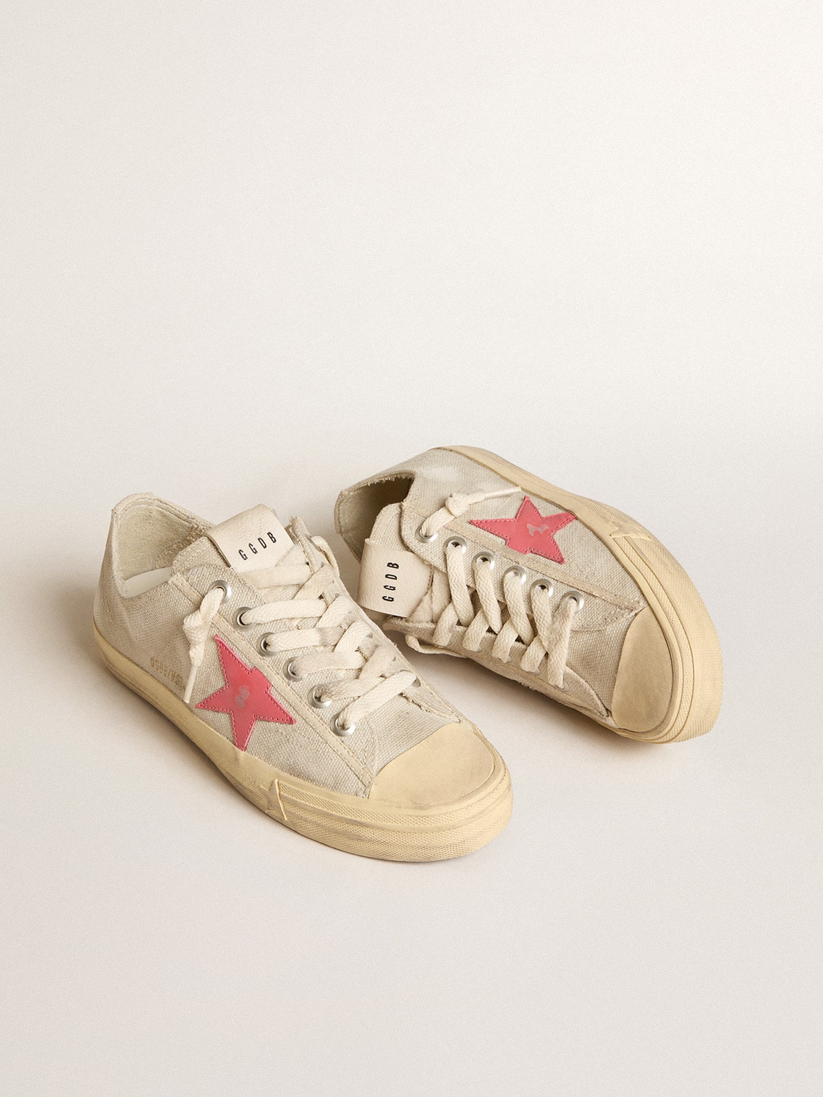 Golden Goose Women's V-Star in light gray canvas with a red leather star