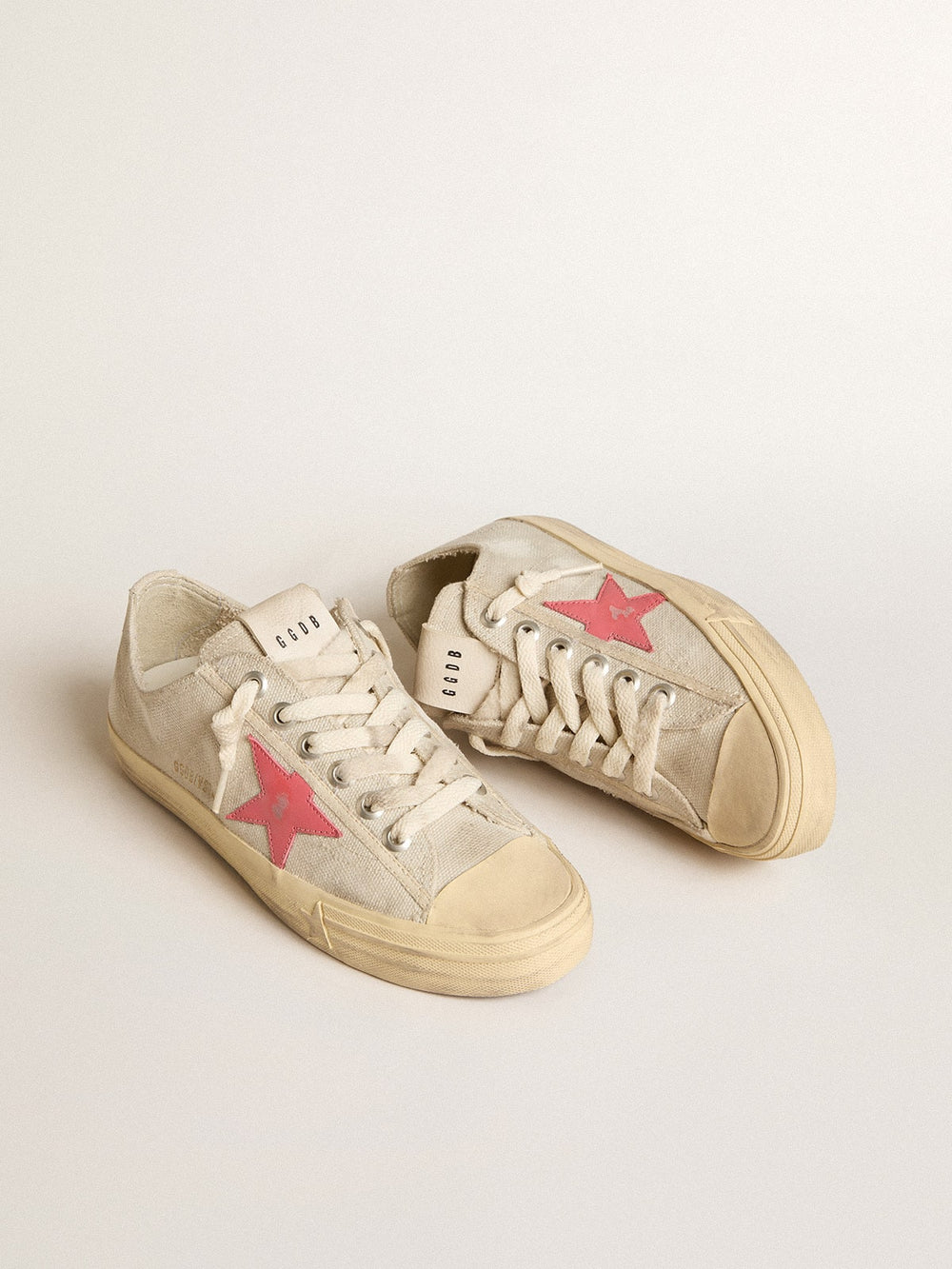 Golden Goose Women's V-Star in light gray canvas with a red leather star