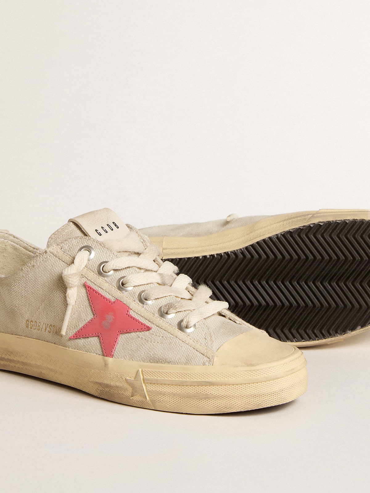 Golden Goose Women's V-Star in light gray canvas with a red leather star