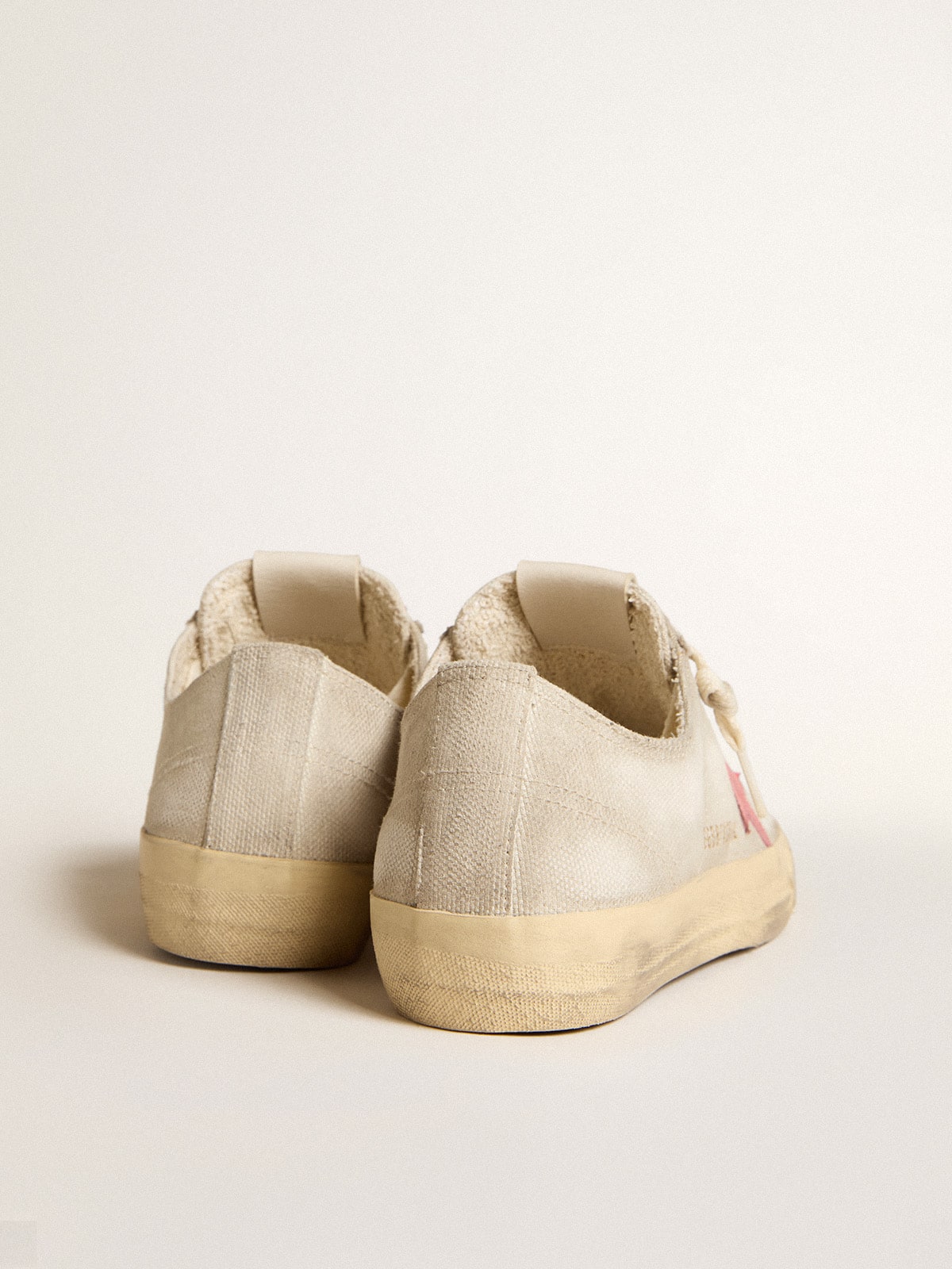 Golden Goose Women's V-Star in light gray canvas with a red leather star