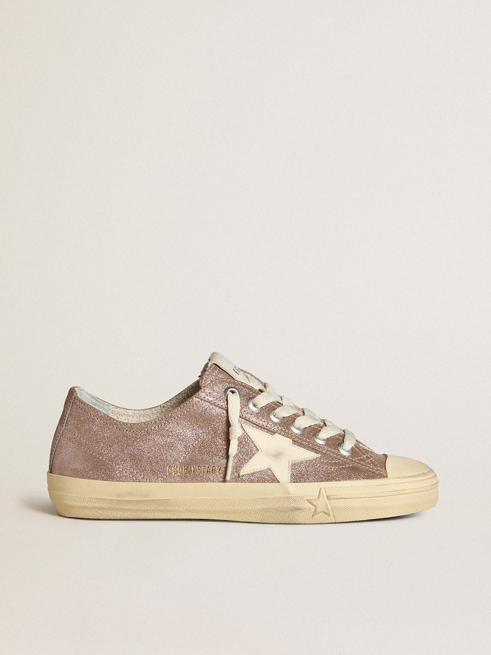 Golden Goose Women's V-Star in light brown metallic suede with cream leather star