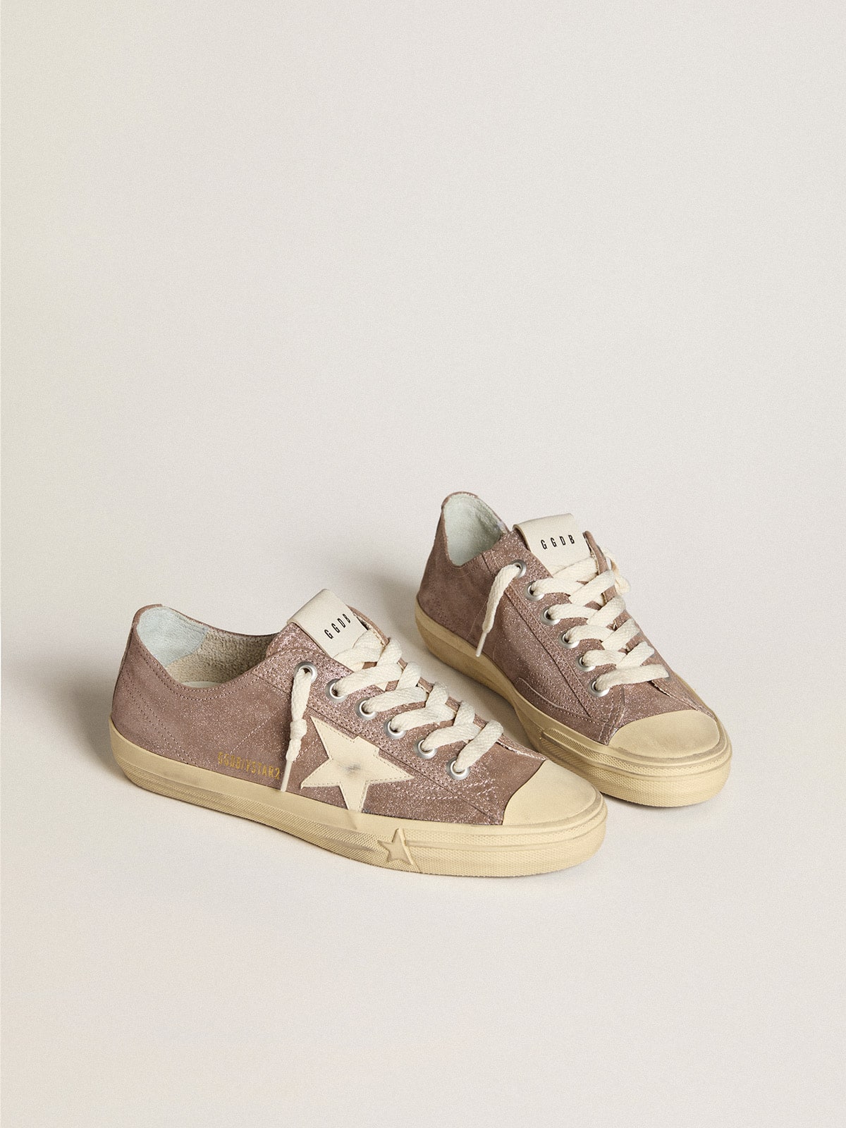 Golden Goose Women's V-Star in light brown metallic suede with cream leather star