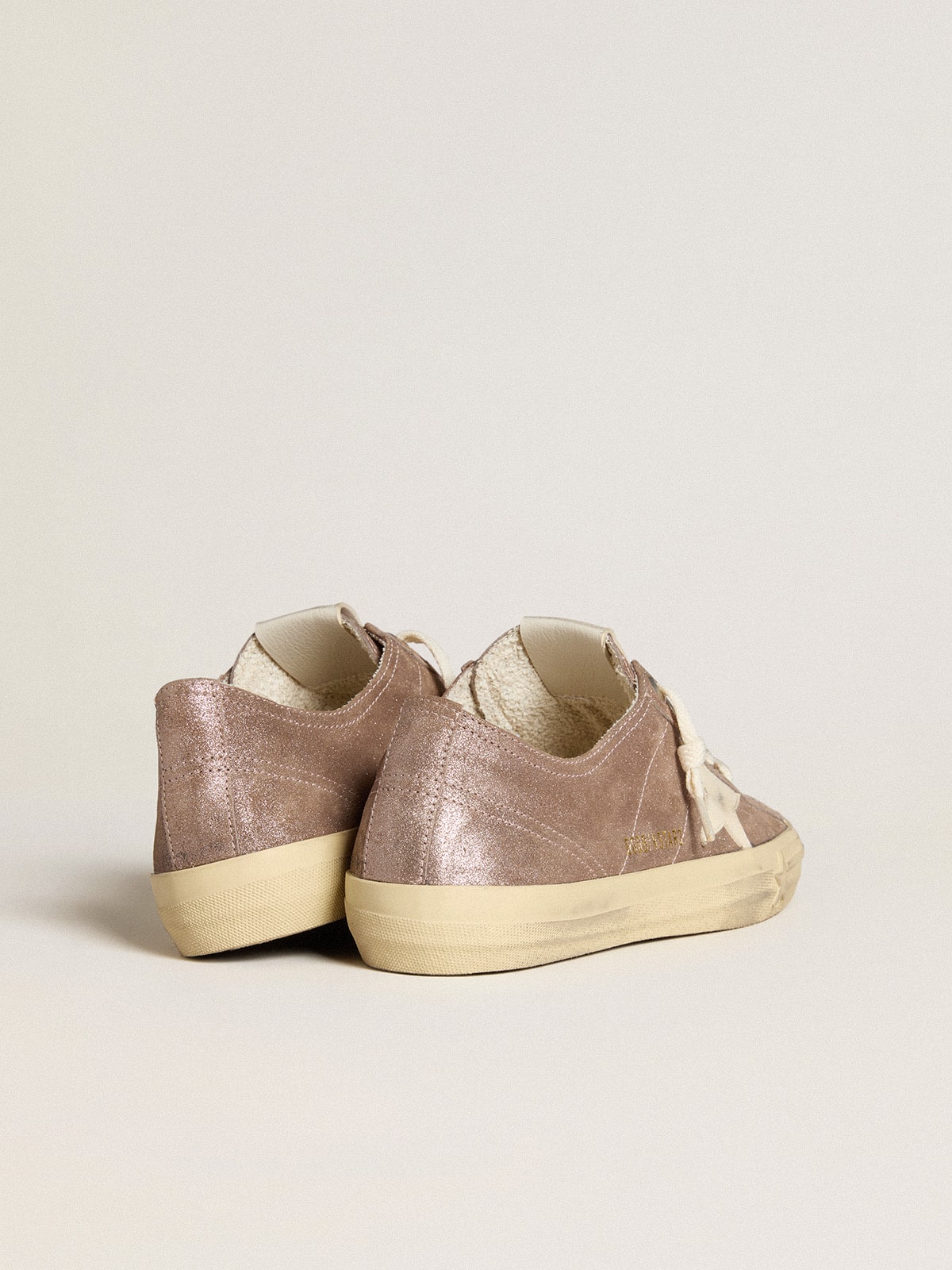 Golden Goose Women's V-Star in light brown metallic suede with cream leather star