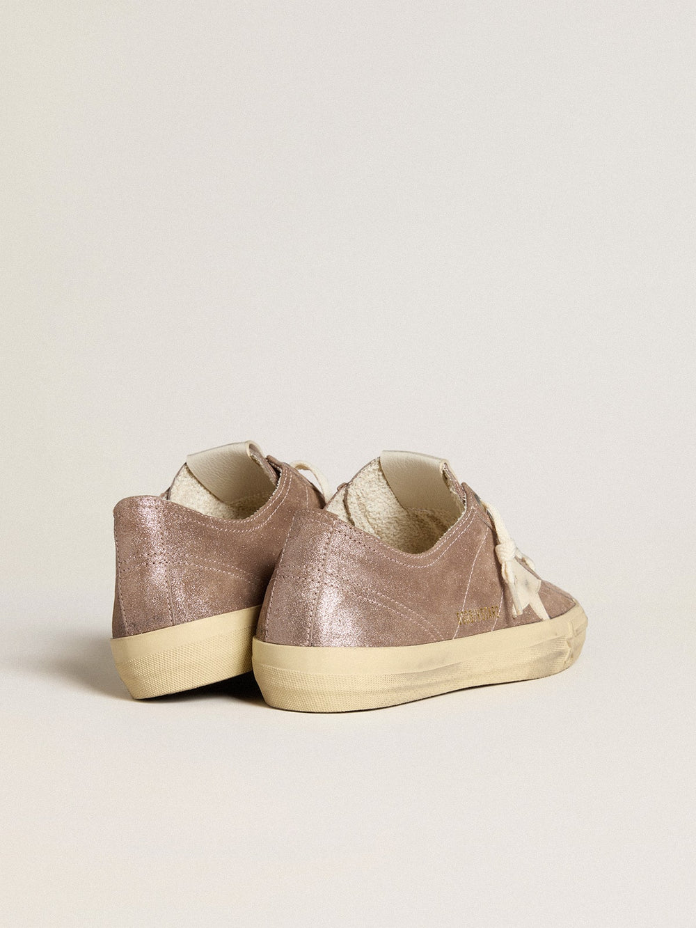 Golden Goose Women's V-Star in light brown metallic suede with cream leather star