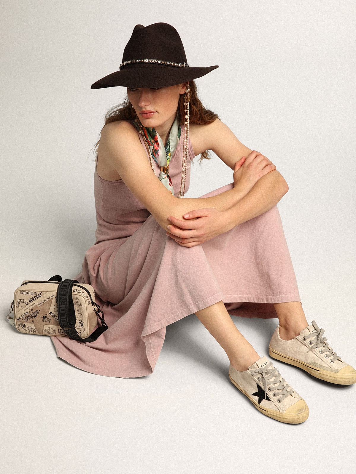 Golden Goose Women's V-Star  with black suede star and embroidered lettering