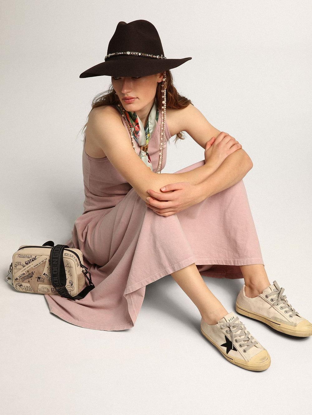 Golden Goose Women's V-Star  with black suede star and embroidered lettering