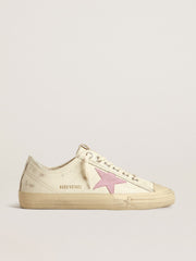 Golden Goose V-Star in beige nappa leather with old-rose suede star