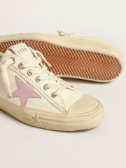 Golden Goose V-Star in beige nappa leather with old-rose suede star