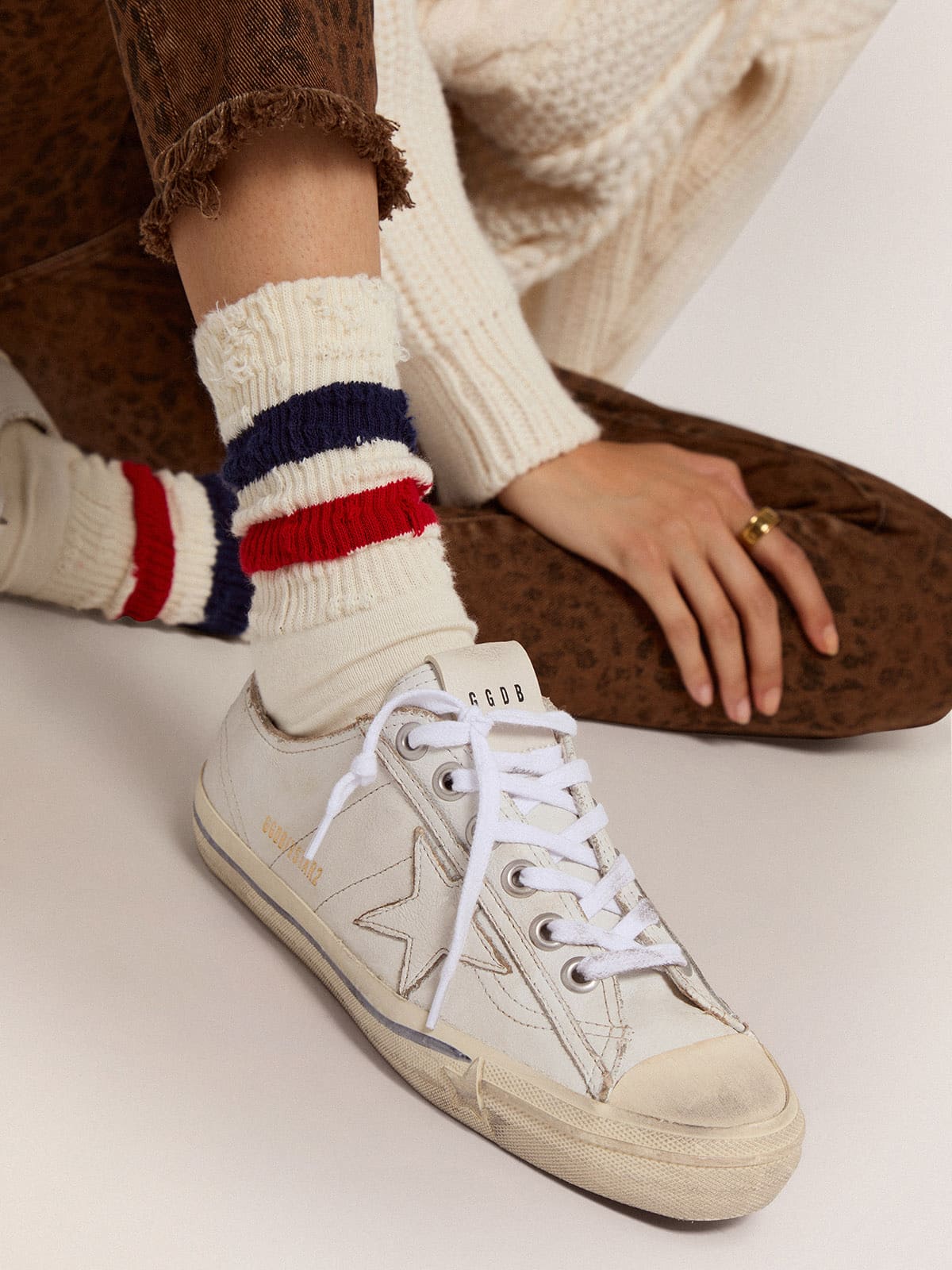 Golden Goose Women's V-Star in vintage effect leather