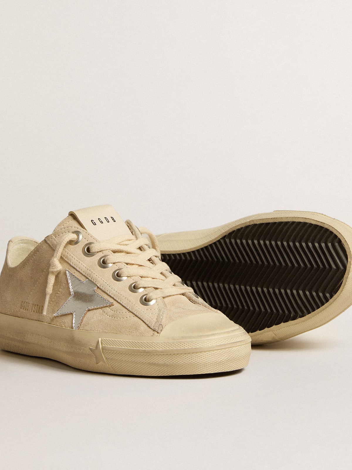 Golden Goose Women’s V-Star in pearl suede with silver metallic leather star
