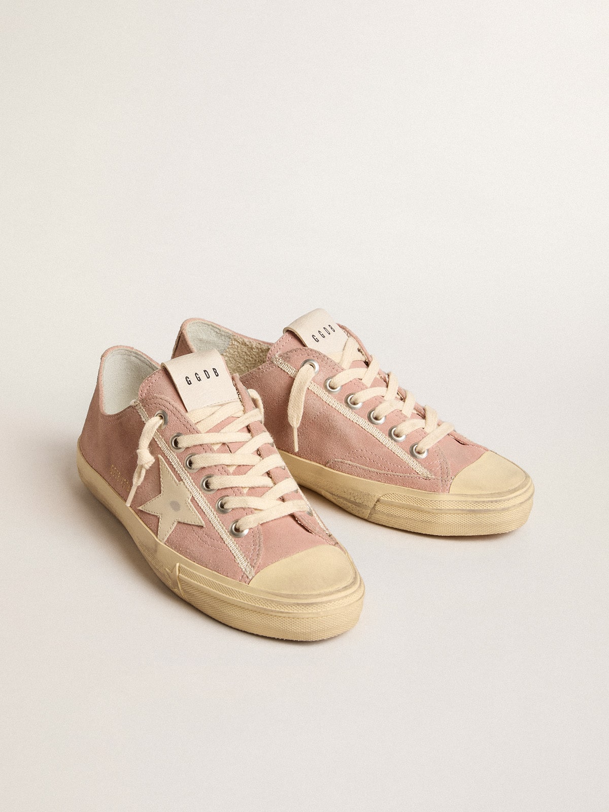 Golden Goose Women's V-Star in pink suede with cream leather star