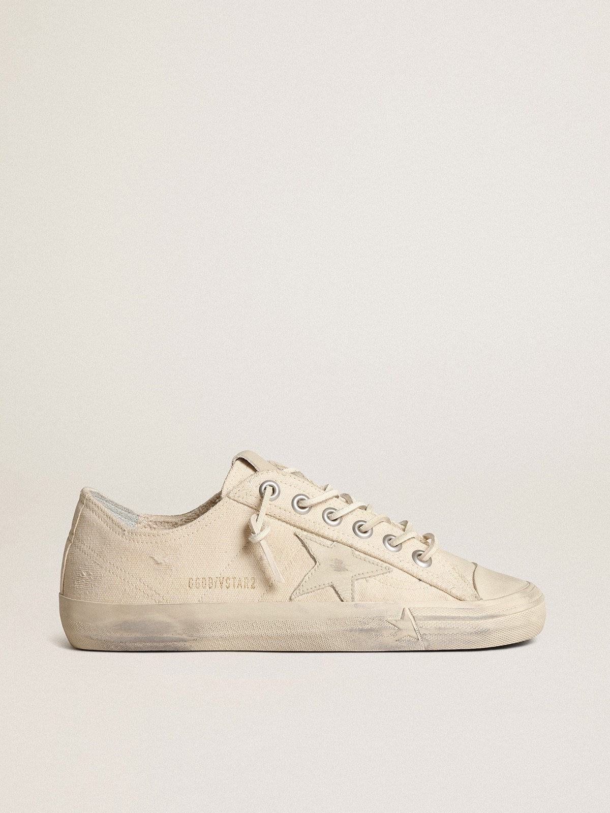 Golden Goose V-Star in light cream canvas with milk-white leather star