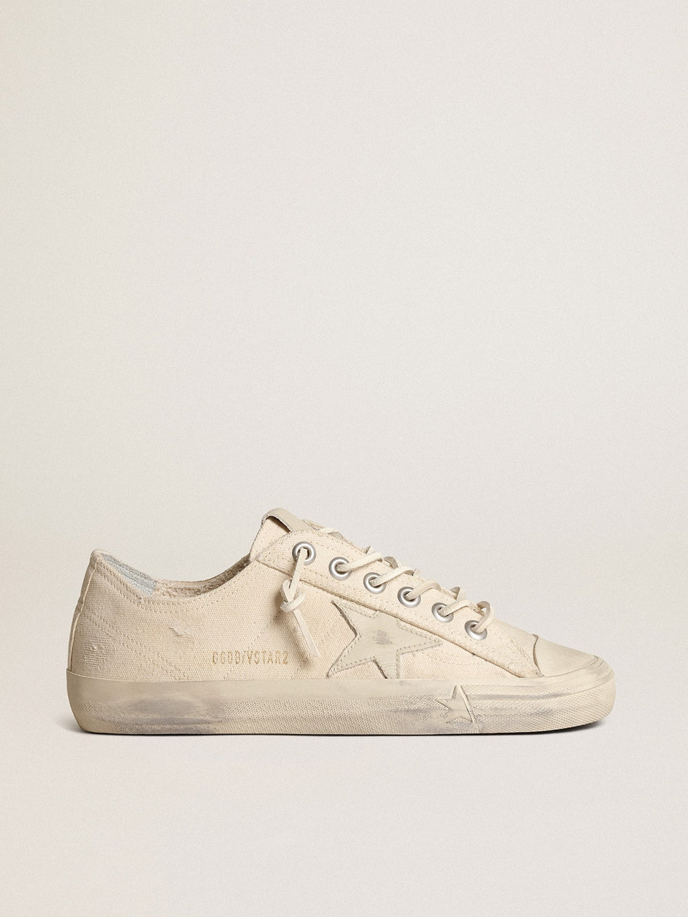 Golden Goose V-Star in light cream canvas with milk-white leather star