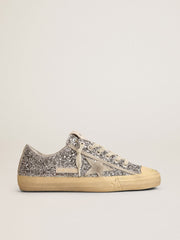 Golden Goose Women's V-Star  in silver glitter with ice-gray suede star