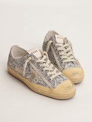 Golden Goose Women's V-Star  in silver glitter with ice-gray suede star
