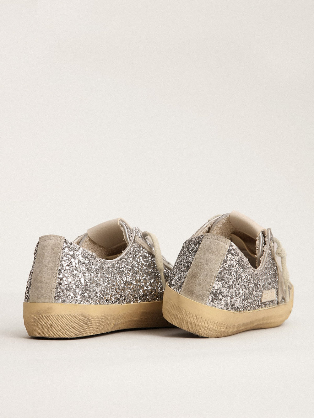 Golden Goose Women's V-Star  in silver glitter with ice-gray suede star