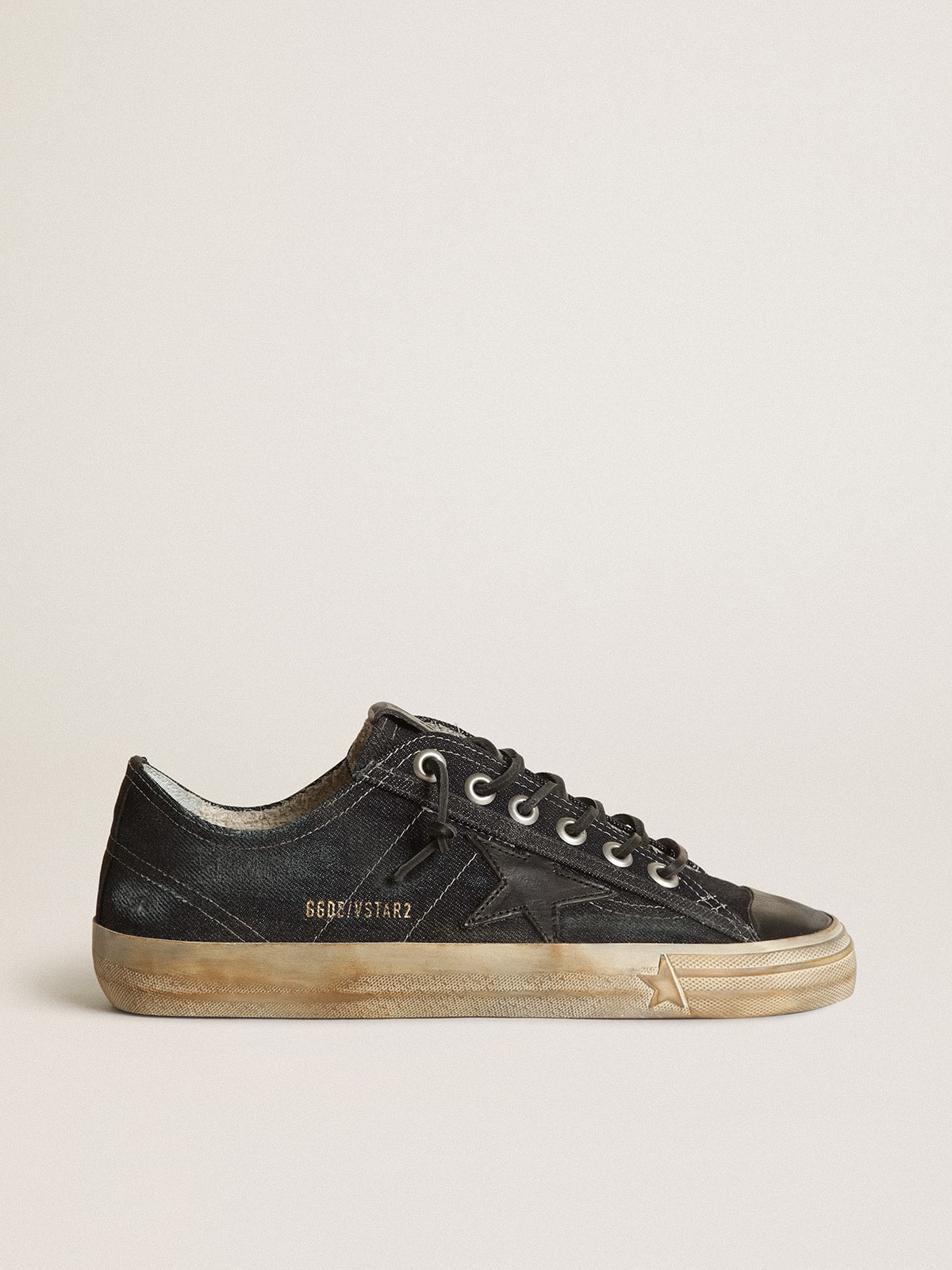 Golden Goose V-Star in midnight-blue denim with black leather star and toe